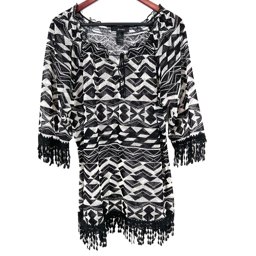 Ali Miles Sz XL Wearable Art to Wear Open Knit Boho Bohemian Blouse Shirt Top